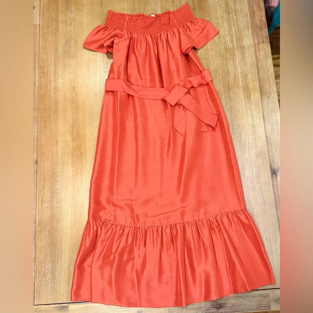 NWT Tory Burch‎ Ramona Silk Off The Shoulder Maxi Dress Red Canyon Size M